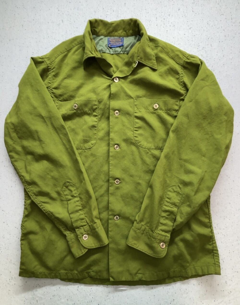 Vintage 70’s Pendleton Board Shirt Mens M Green 100% Wool Flannel Button Up